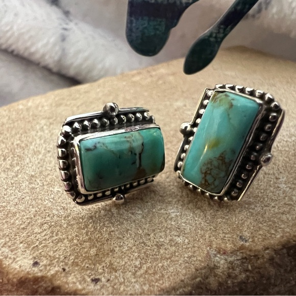 Kingman Mine Jewelry - ❤️ Kingman Turquoise 925 Stud Post Back Southwestern Earrings Western Design